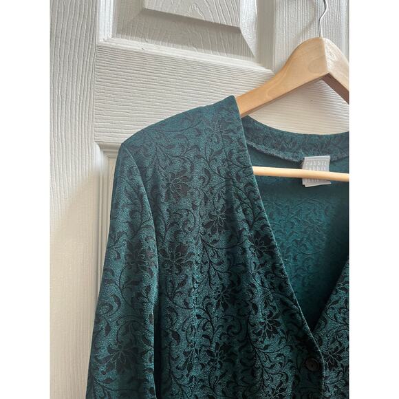 Vintage Rabbit Rabbit Rabbit Green Jacquard V Neck Button Down Tunic 14M Boho - Picture 5 of 12